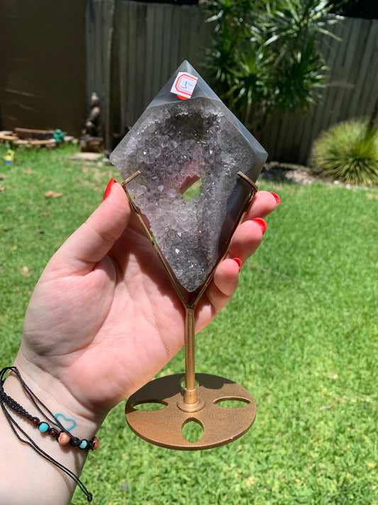 Druzy Agate Diamond with Stand