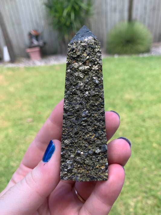 Shungite with Pyrite Tower