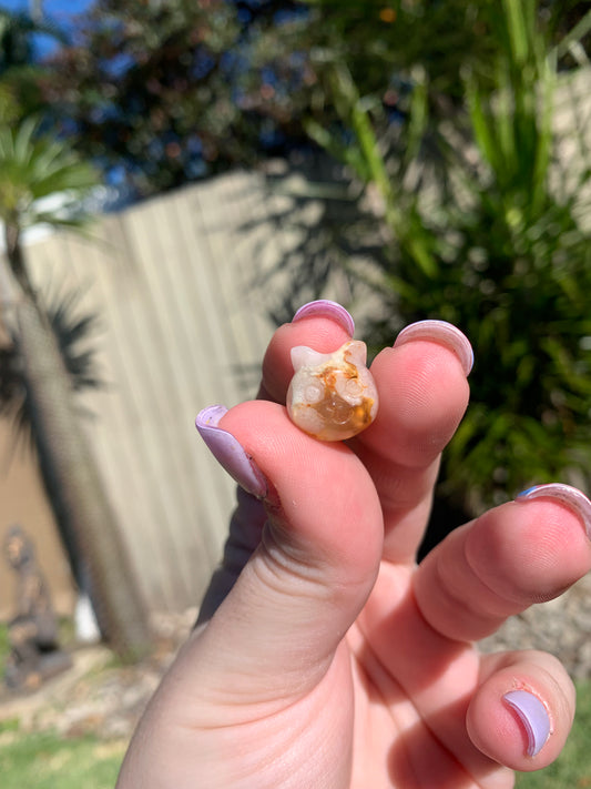 Mini Flower Agate Cat Head