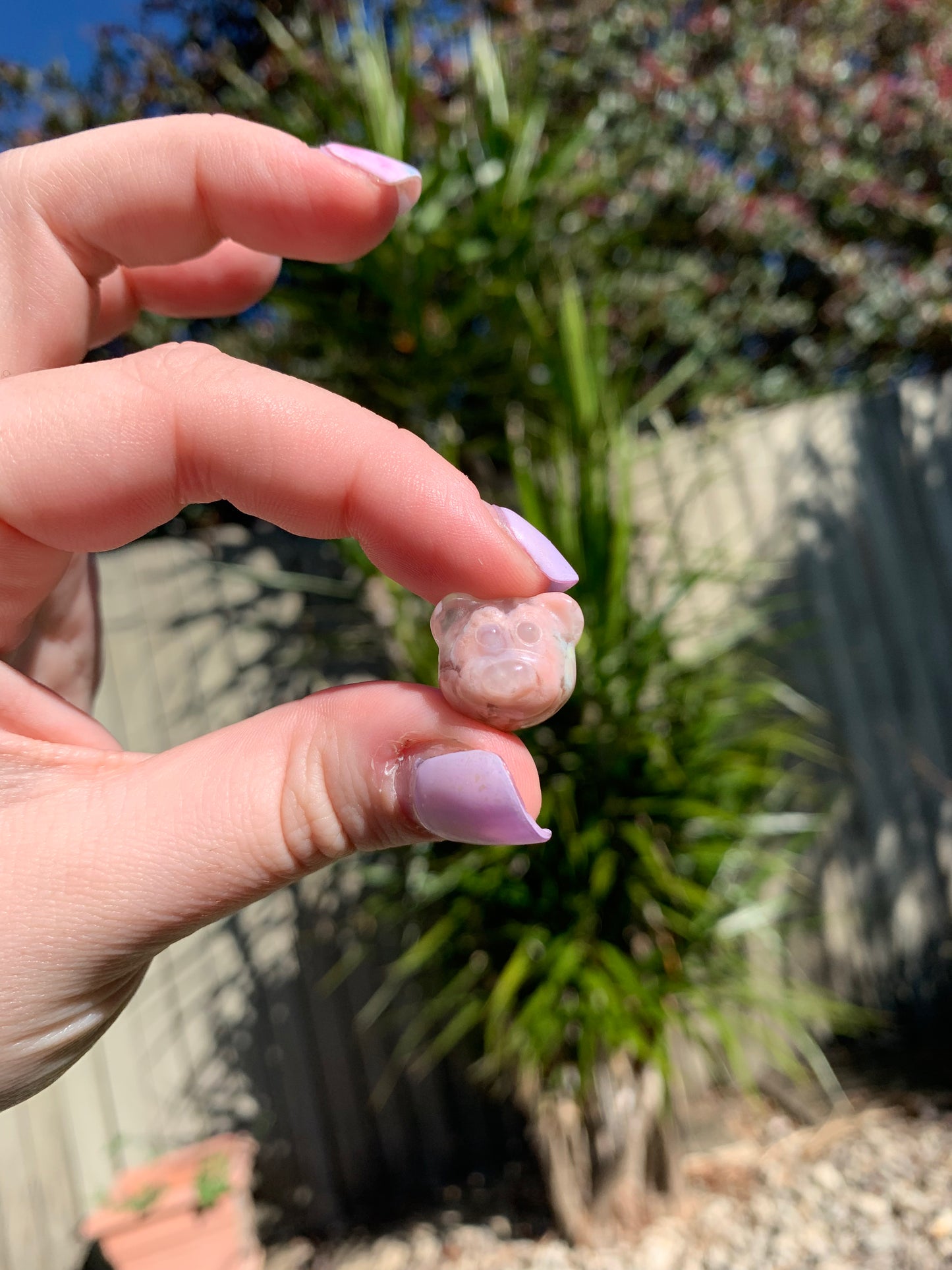 Mini Flower Agate Bear Head