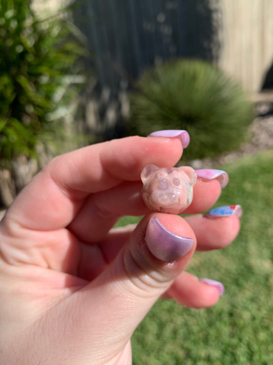 Mini Flower Agate Bear Head